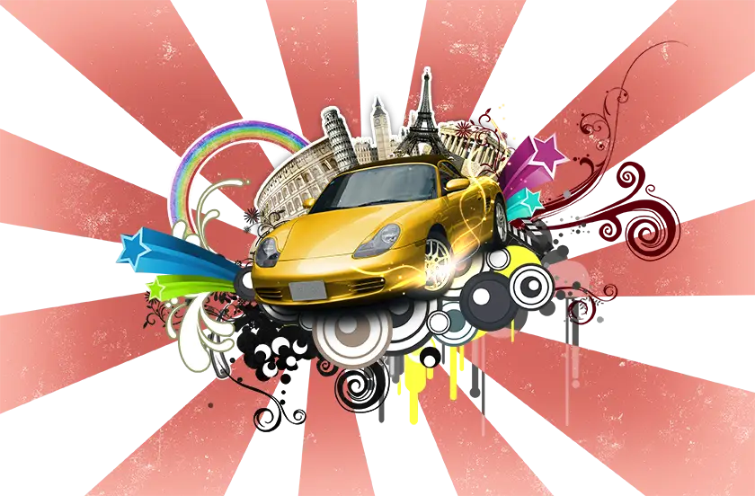 Golden Car with Artistic Background