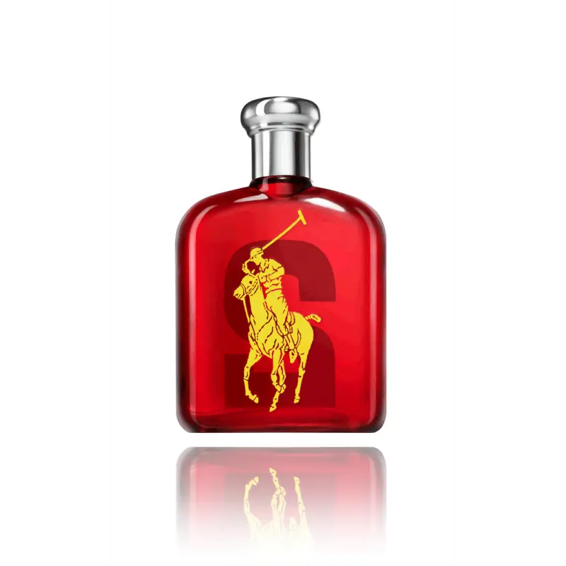 Red Perfume Bottle with Polo Player Logo