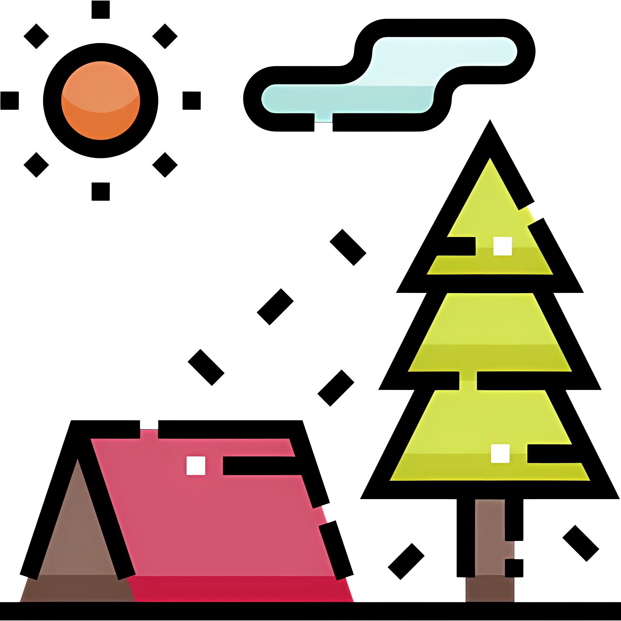 Colorful Camping Scene with Tent and Tree