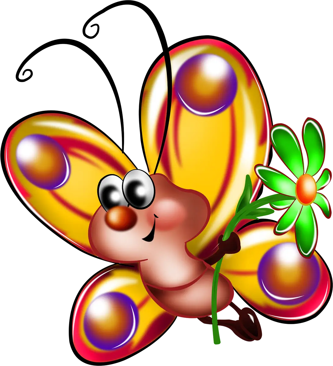 Cartoon Butterfly Holding a Flower