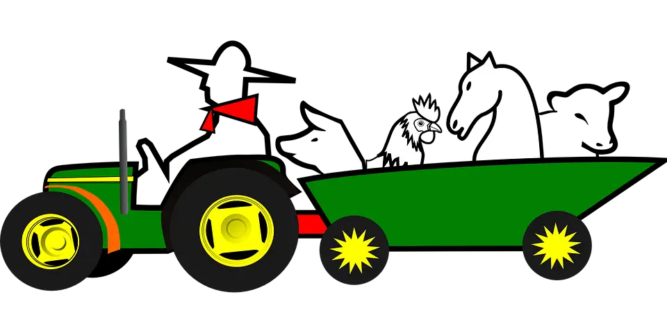Cartoon Tractor Transporting Farm Animals