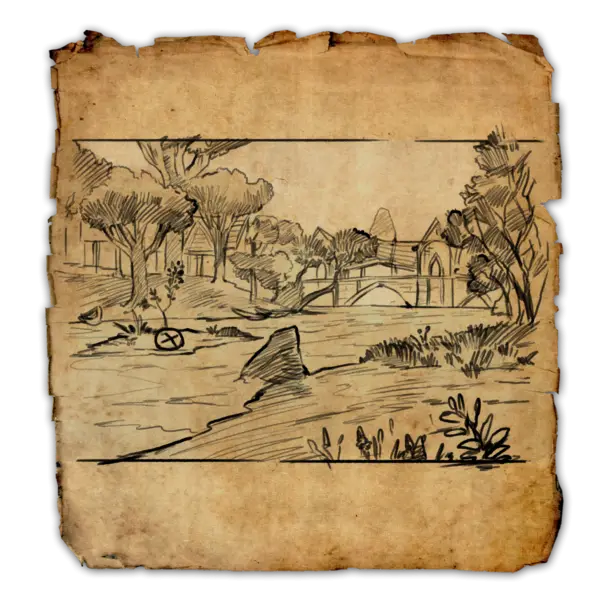Vintage Landscape Drawing on Old Paper