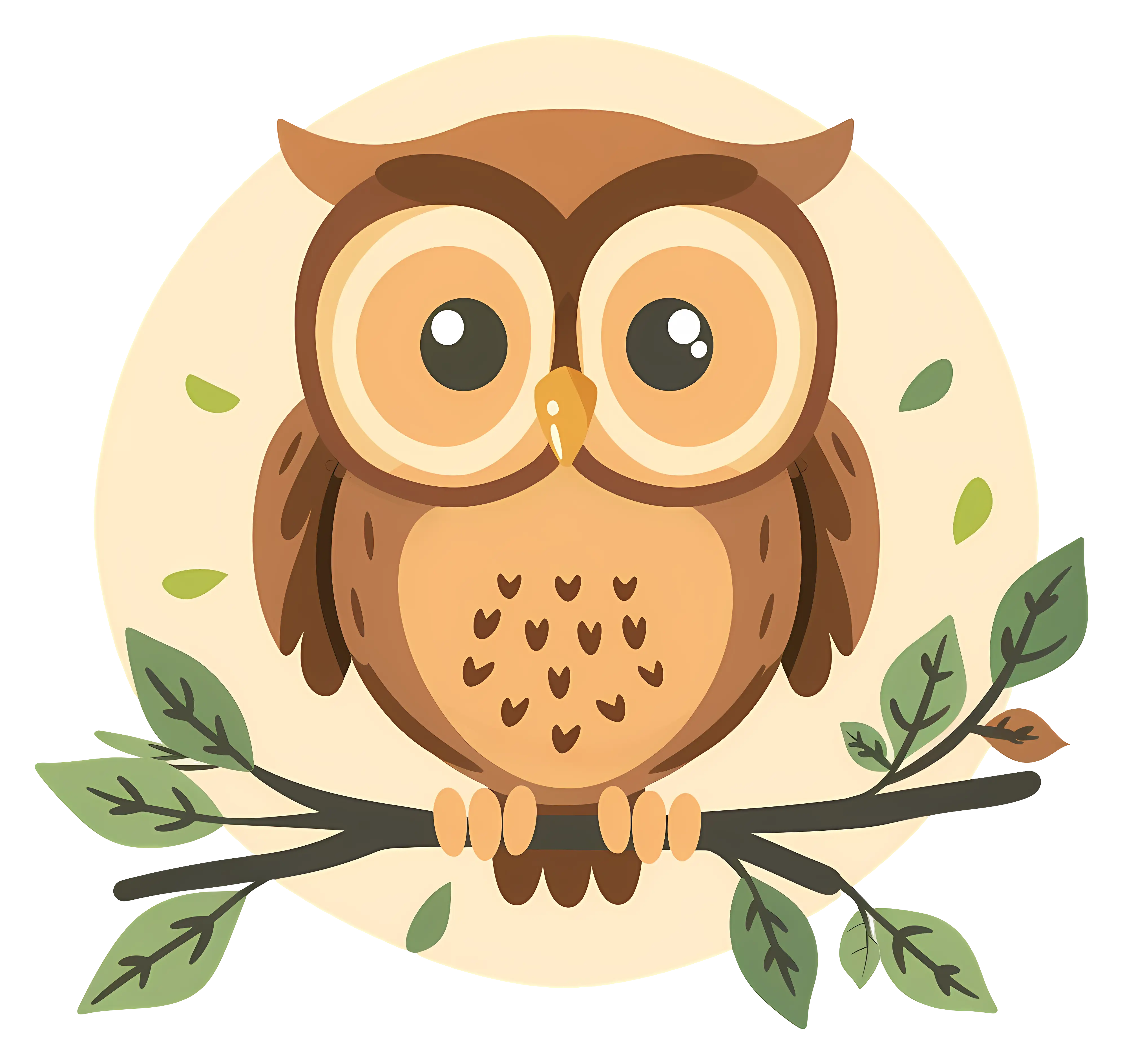 Adorable Brown Cartoon Owl on Branch