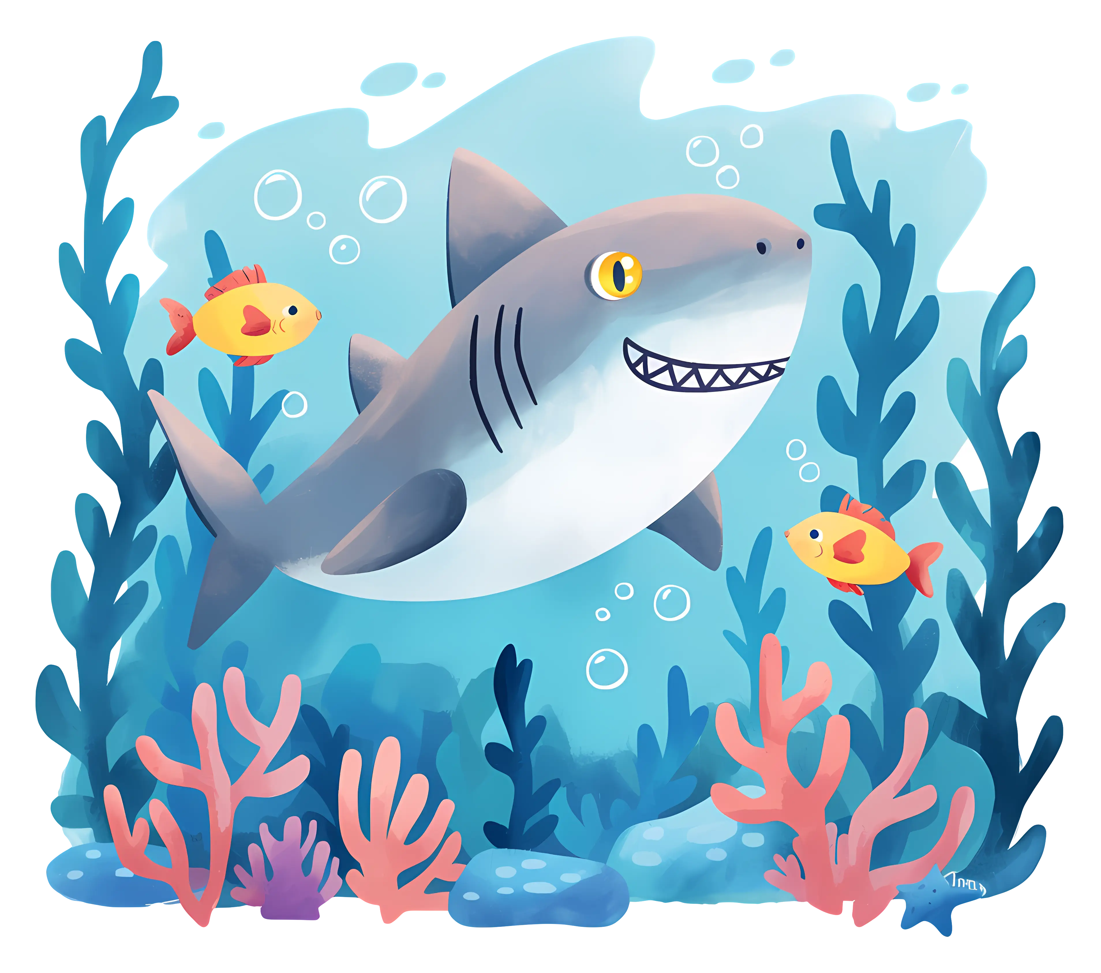Cute Shark and Coral Underwater Illustration