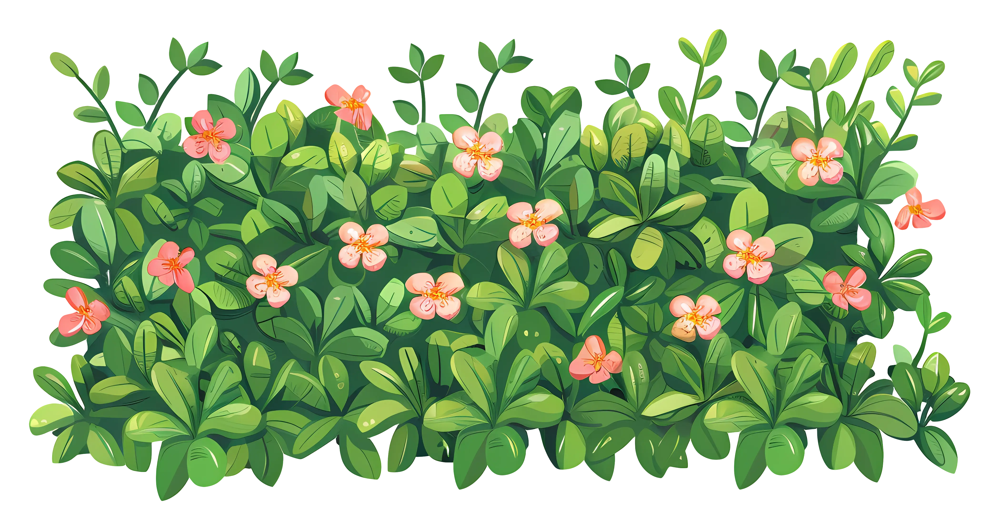 Green Bush with Pink Flowers