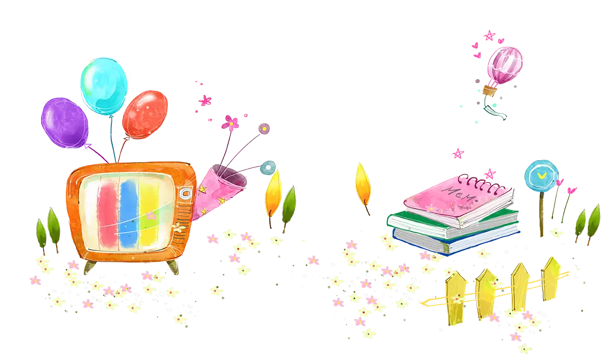 Colorful Vintage TV with Balloons and Books