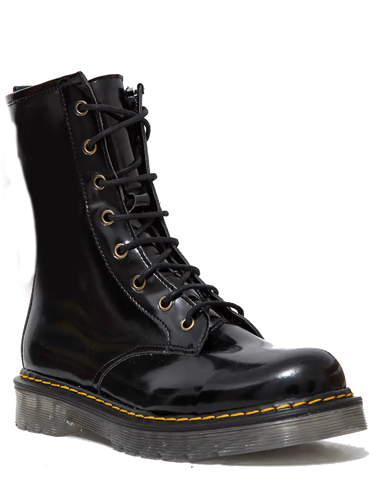 Black Leather Boot with Laces