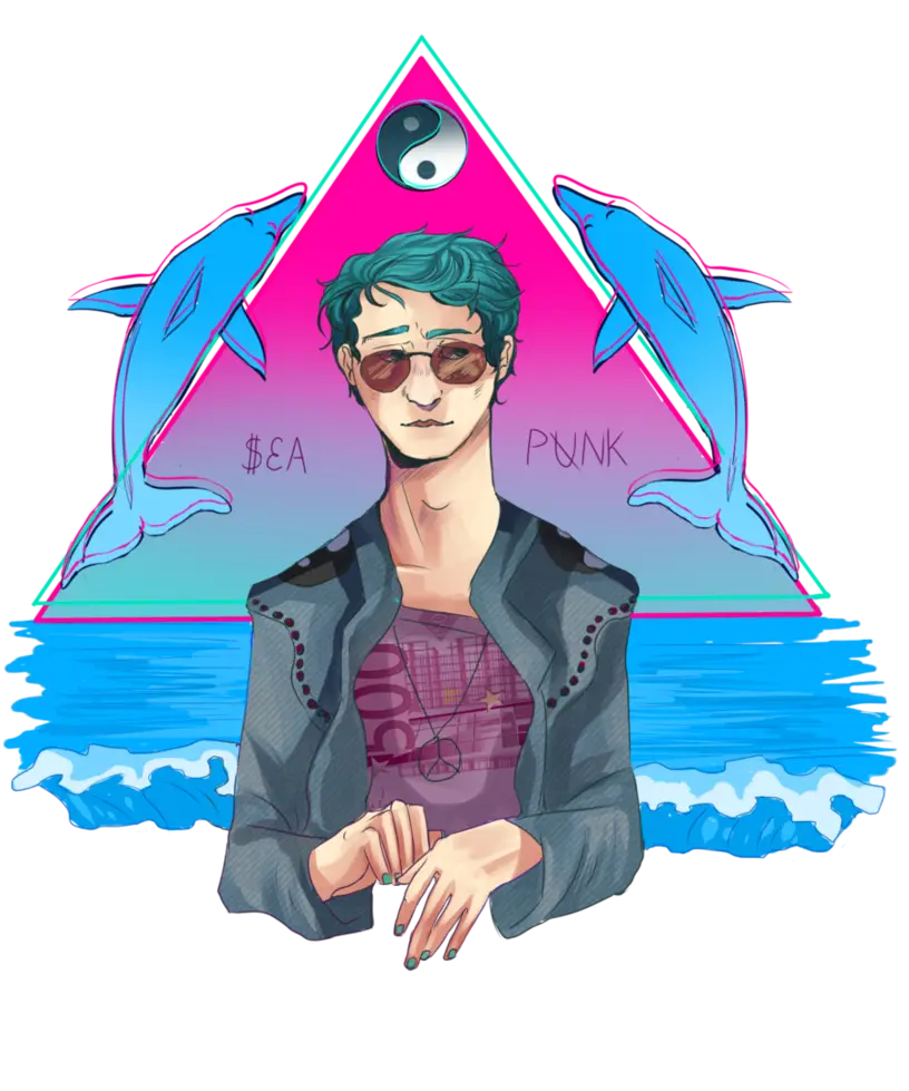 Sea Punk Illustration with Dolphins