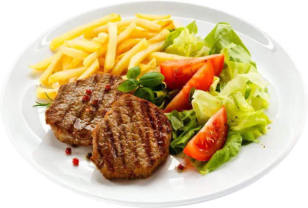 Plate with Fries, Hamburger, and Salad