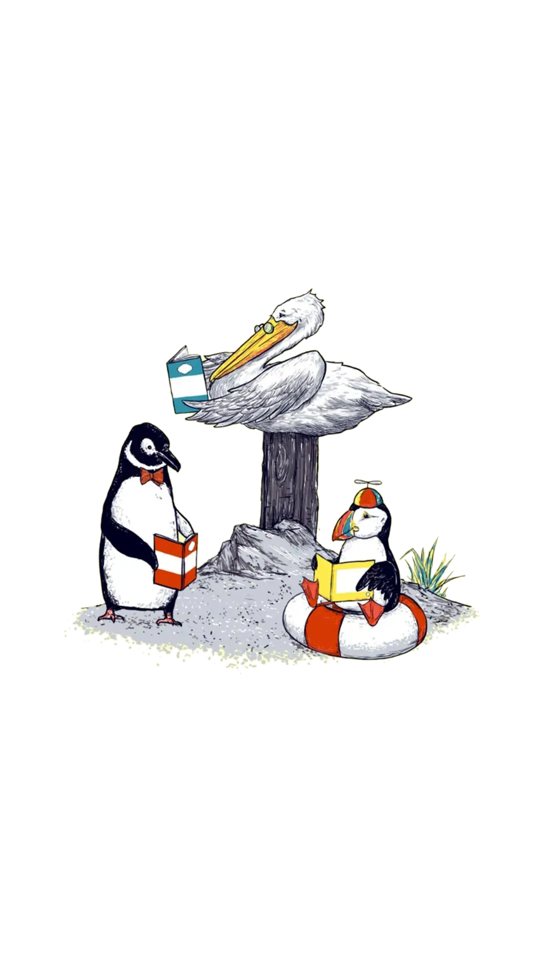 Penguins and pelican reading books