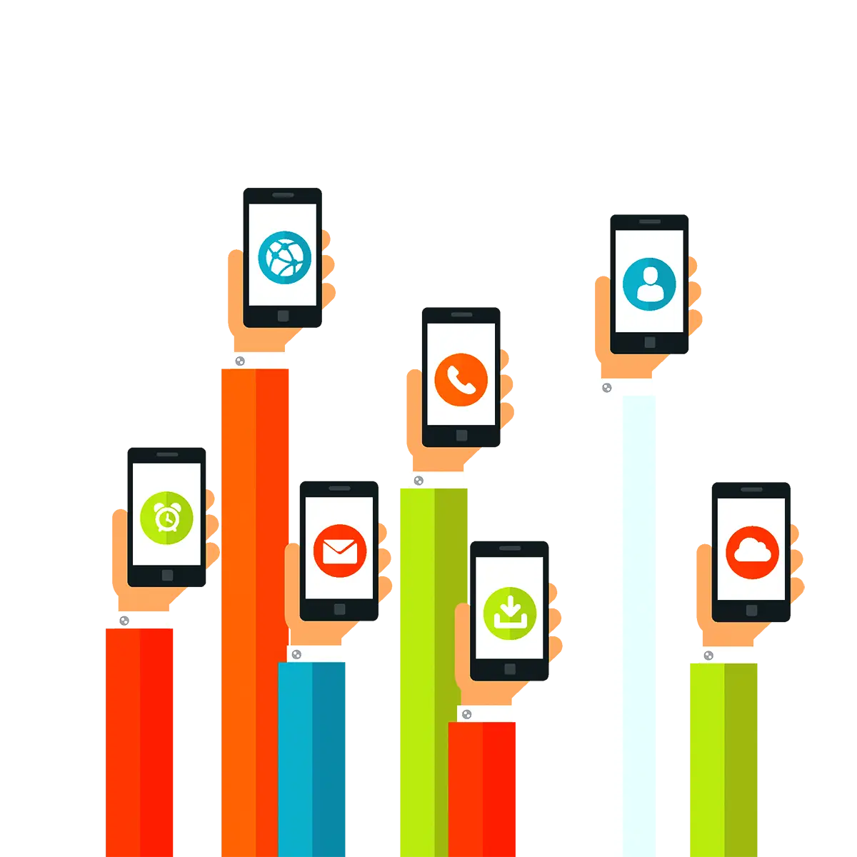 Hands Holding Colorful Smartphones