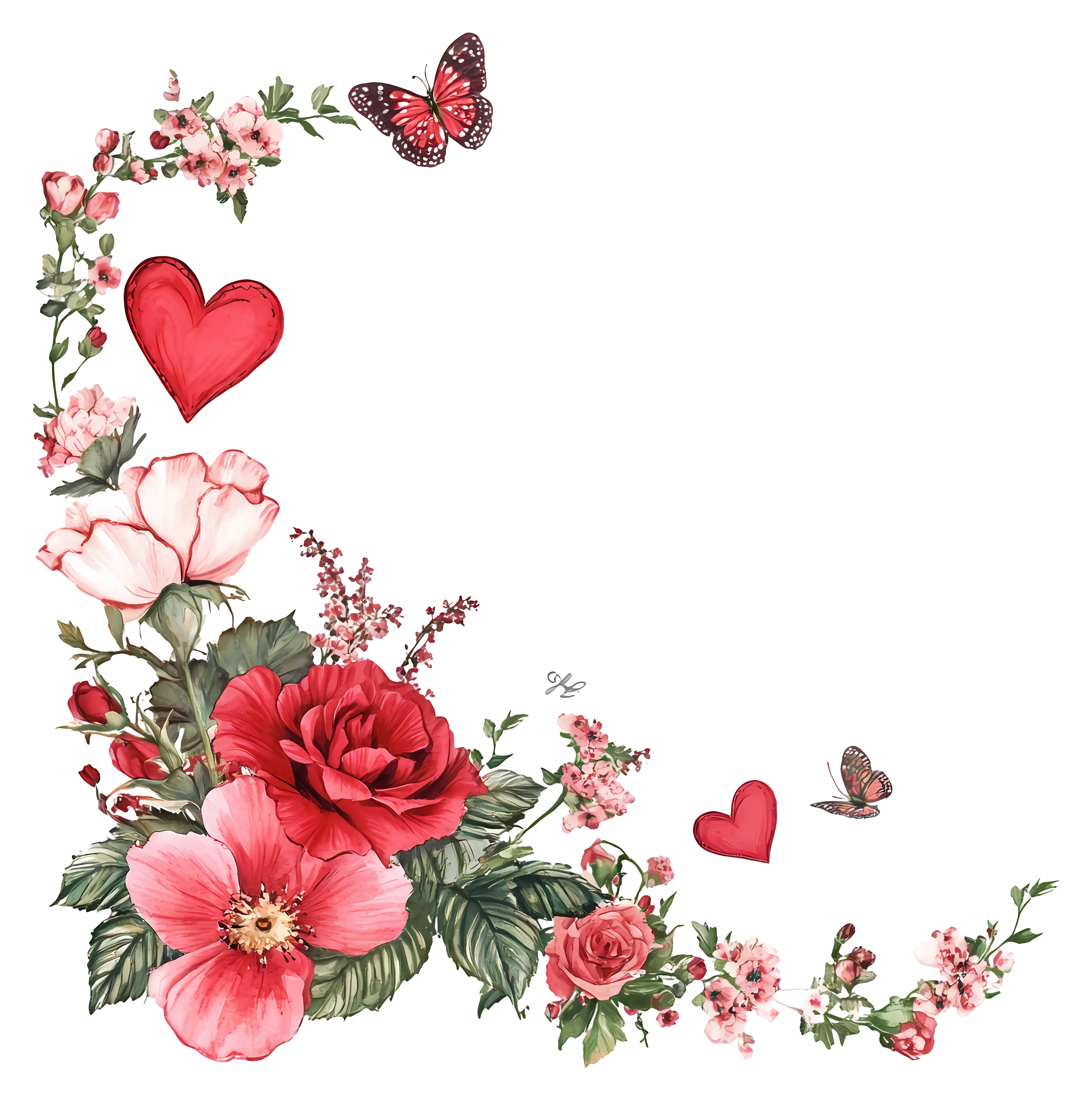 Heart with Flowers and Butterflies