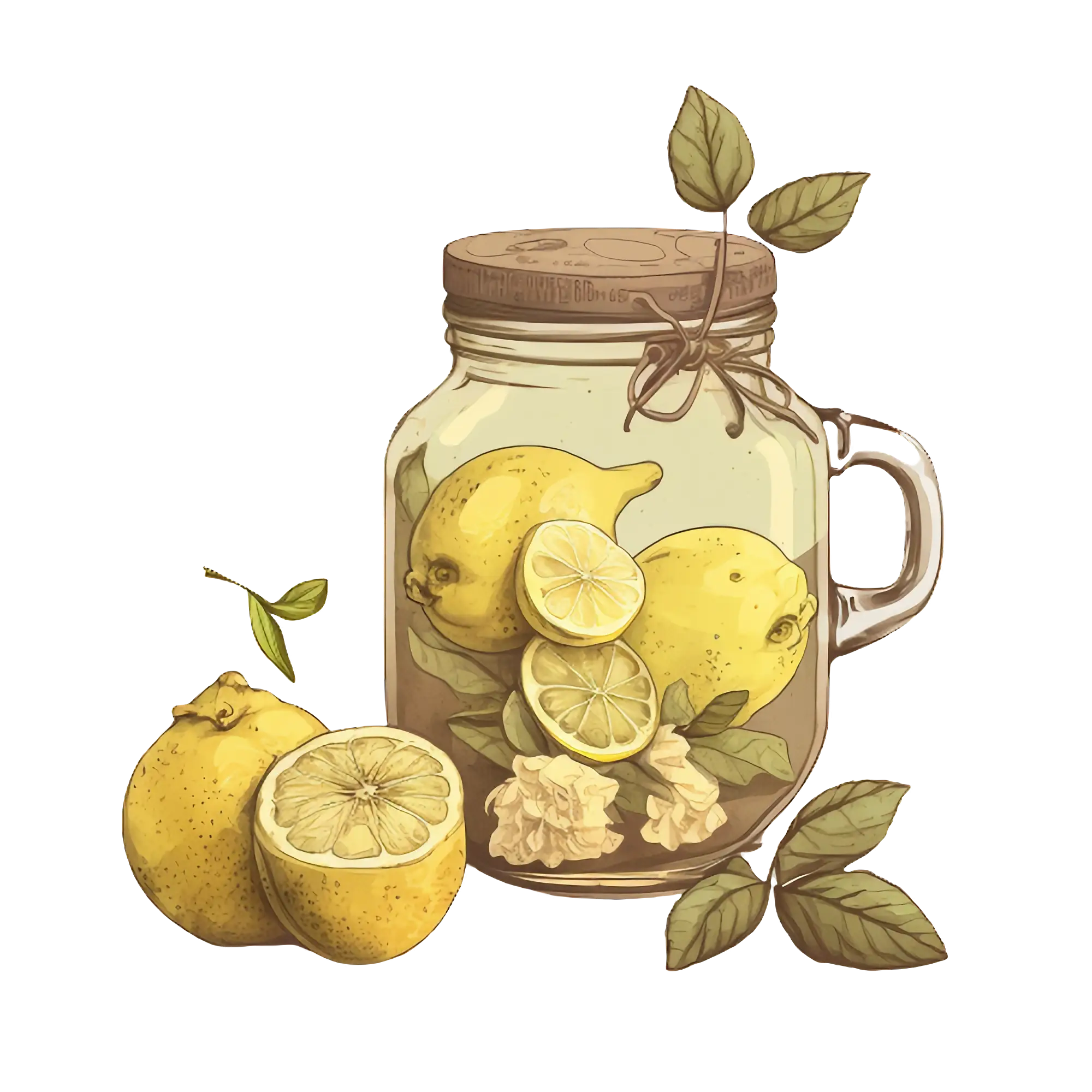 Lemon Jar with Citrus and Leaves Illustration