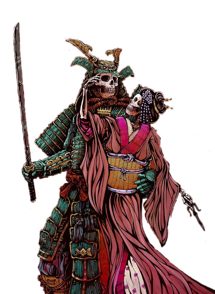 Samurai and Geisha Skeleton Illustration