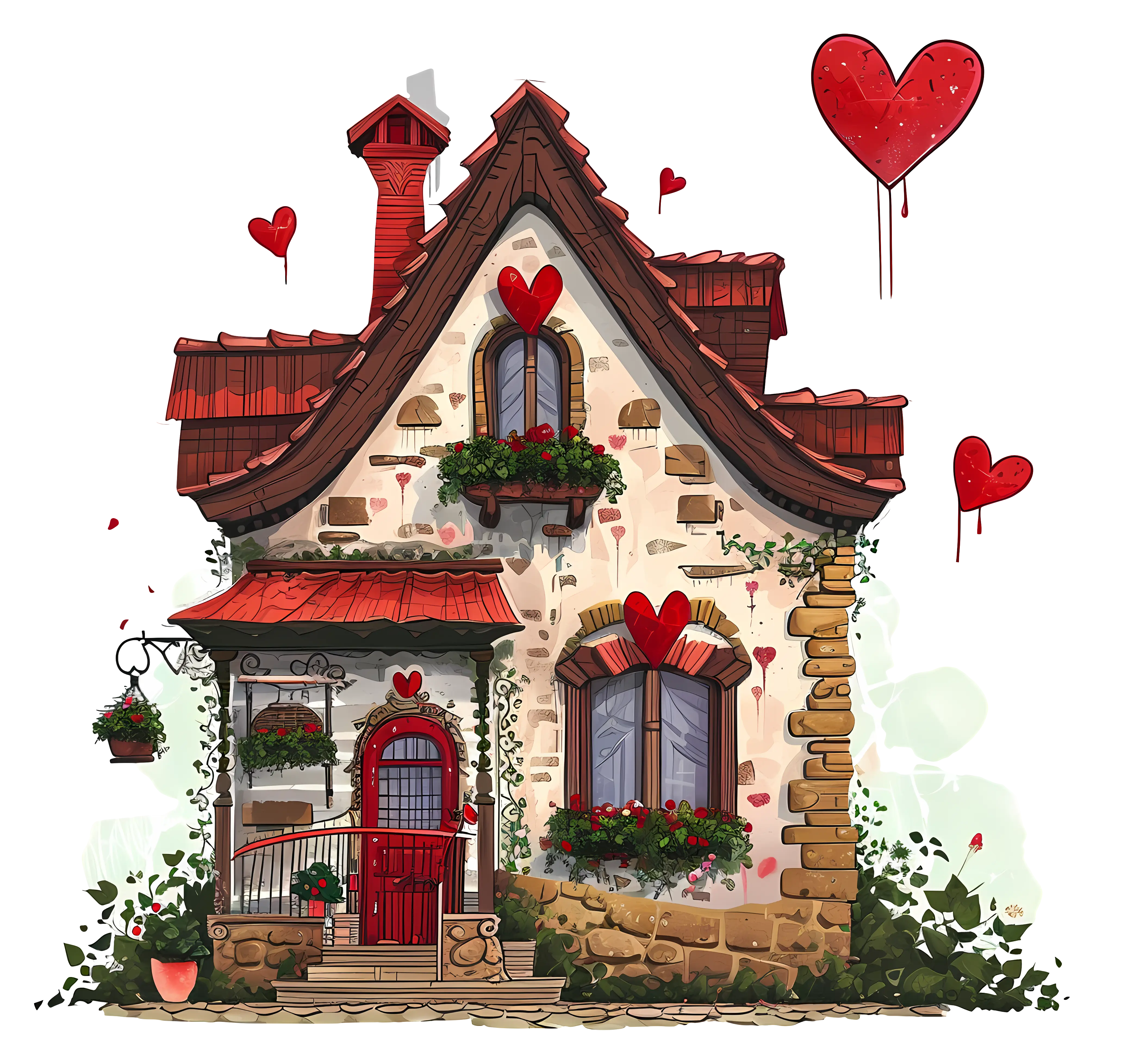 Storybook Cottage with Heart Decorations