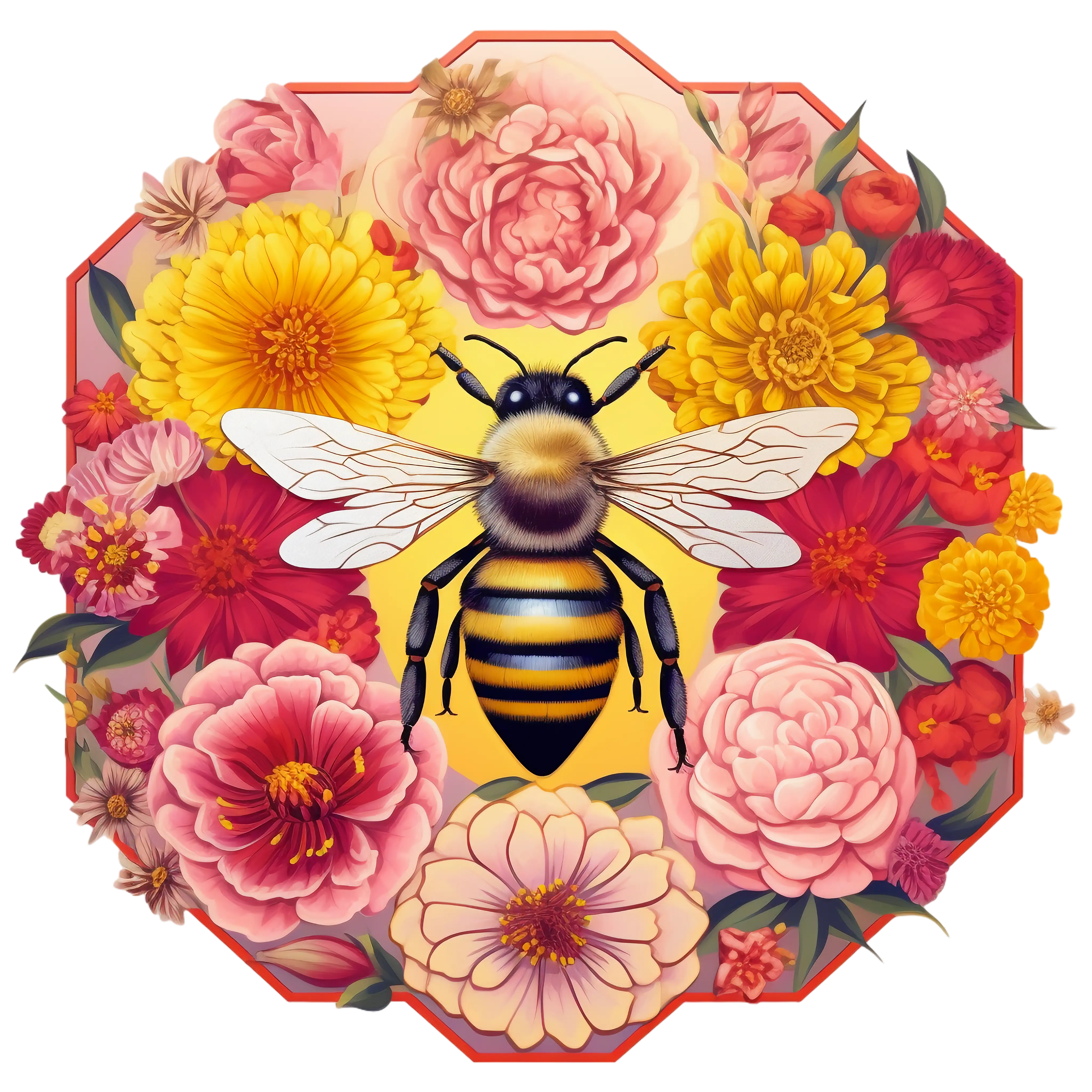 Beautiful Bee Surrounded by Vibrant Flowers