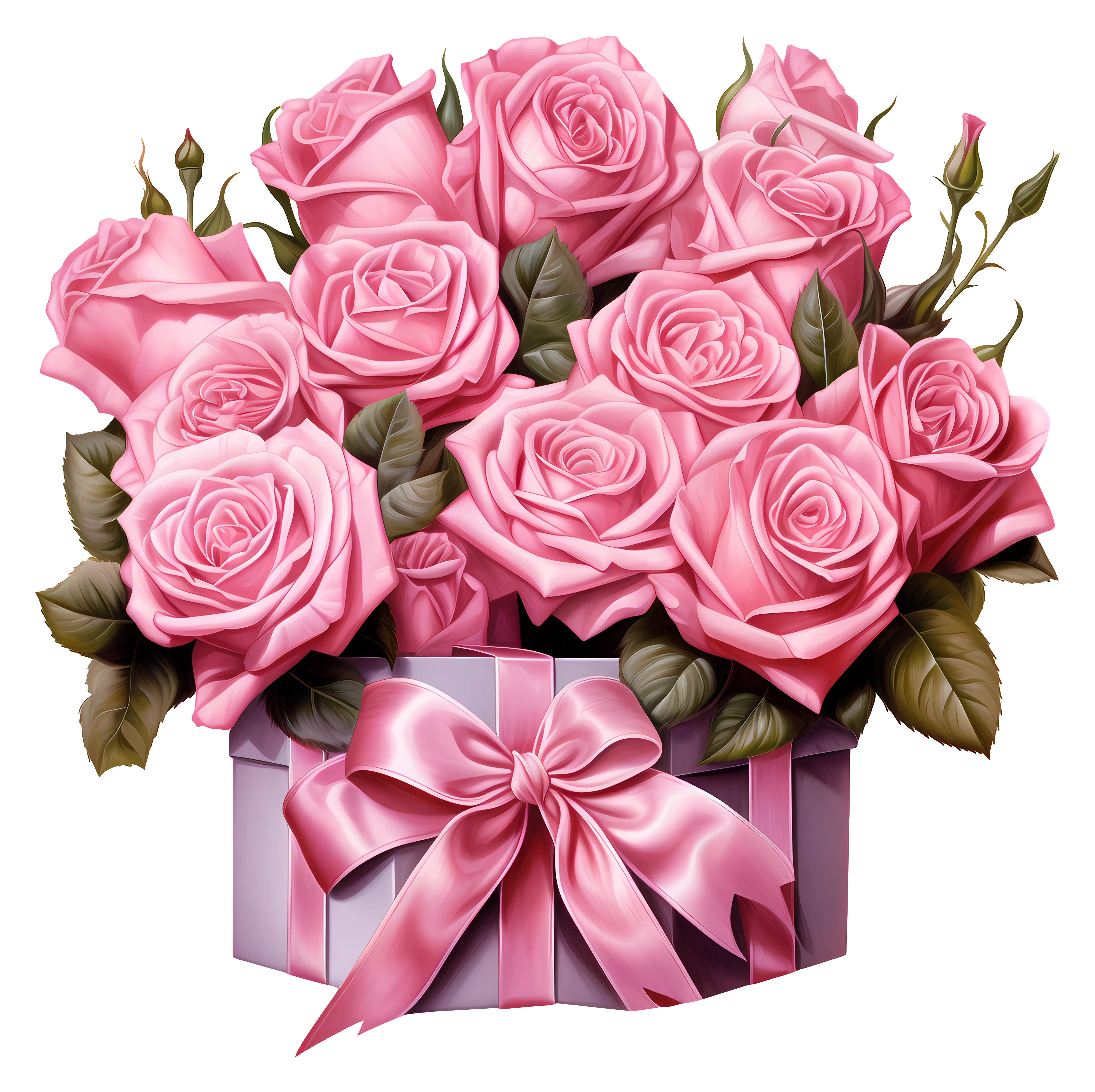 Pink Roses in a Lavender Ribboned Gift Box