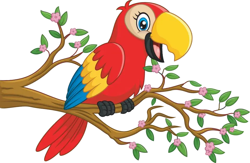 Cartoon Red Parrot on Branch