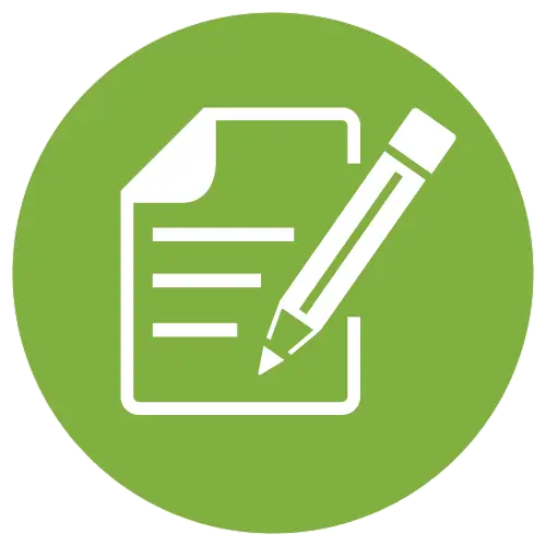 Green Document Icon with Pencil for Writing