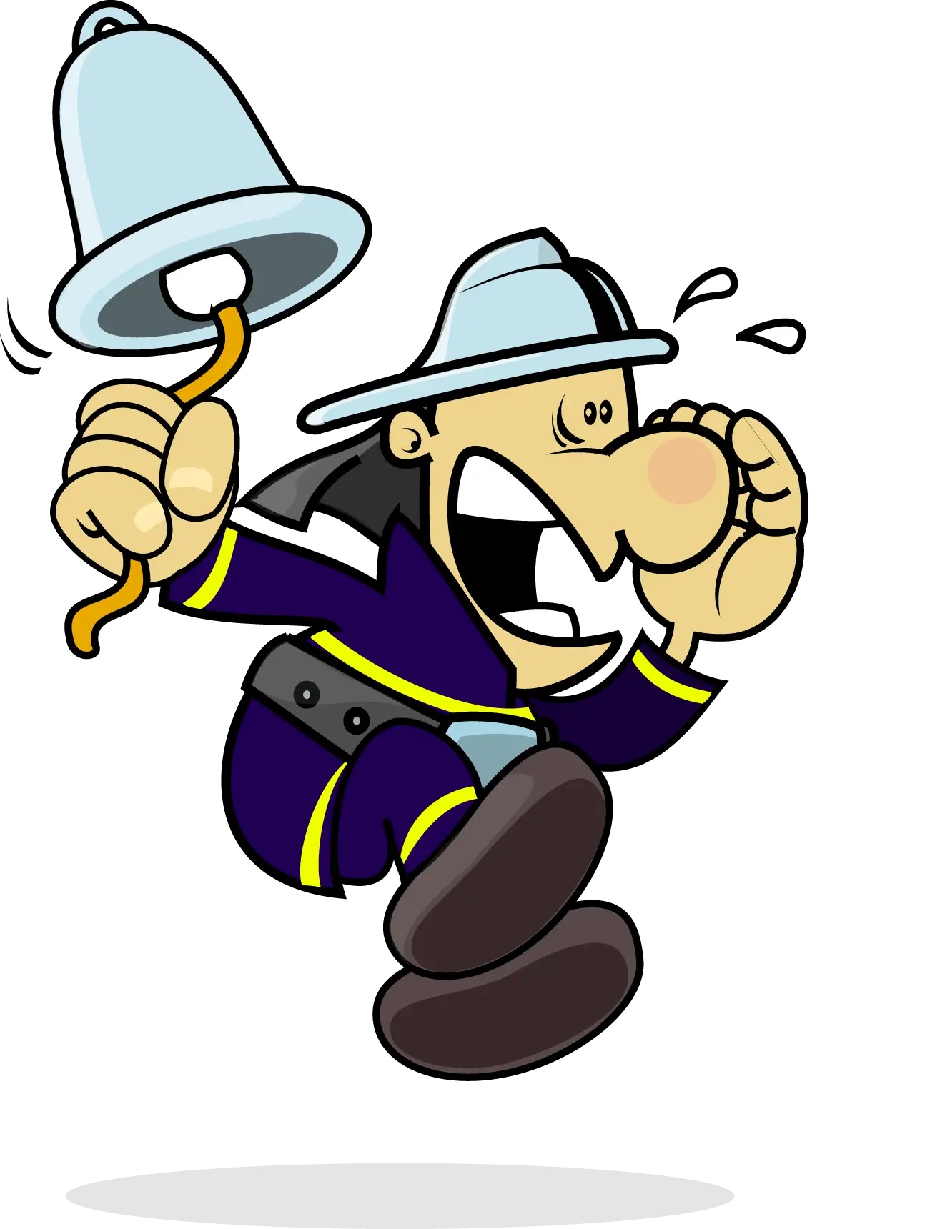 Cartoon Firefighter Ringing a Bell