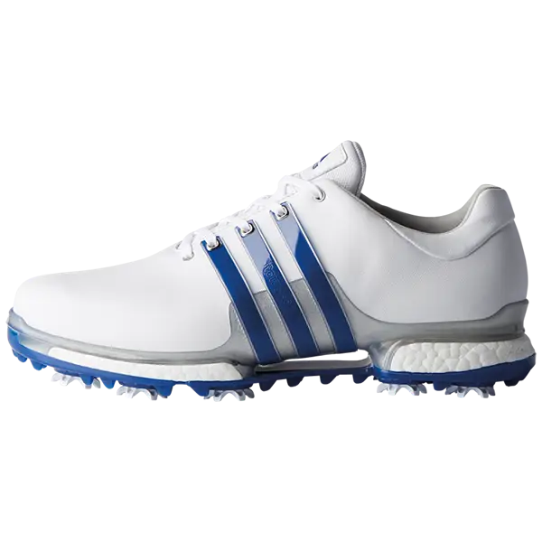 White and Blue Sports Shoe with Stripes