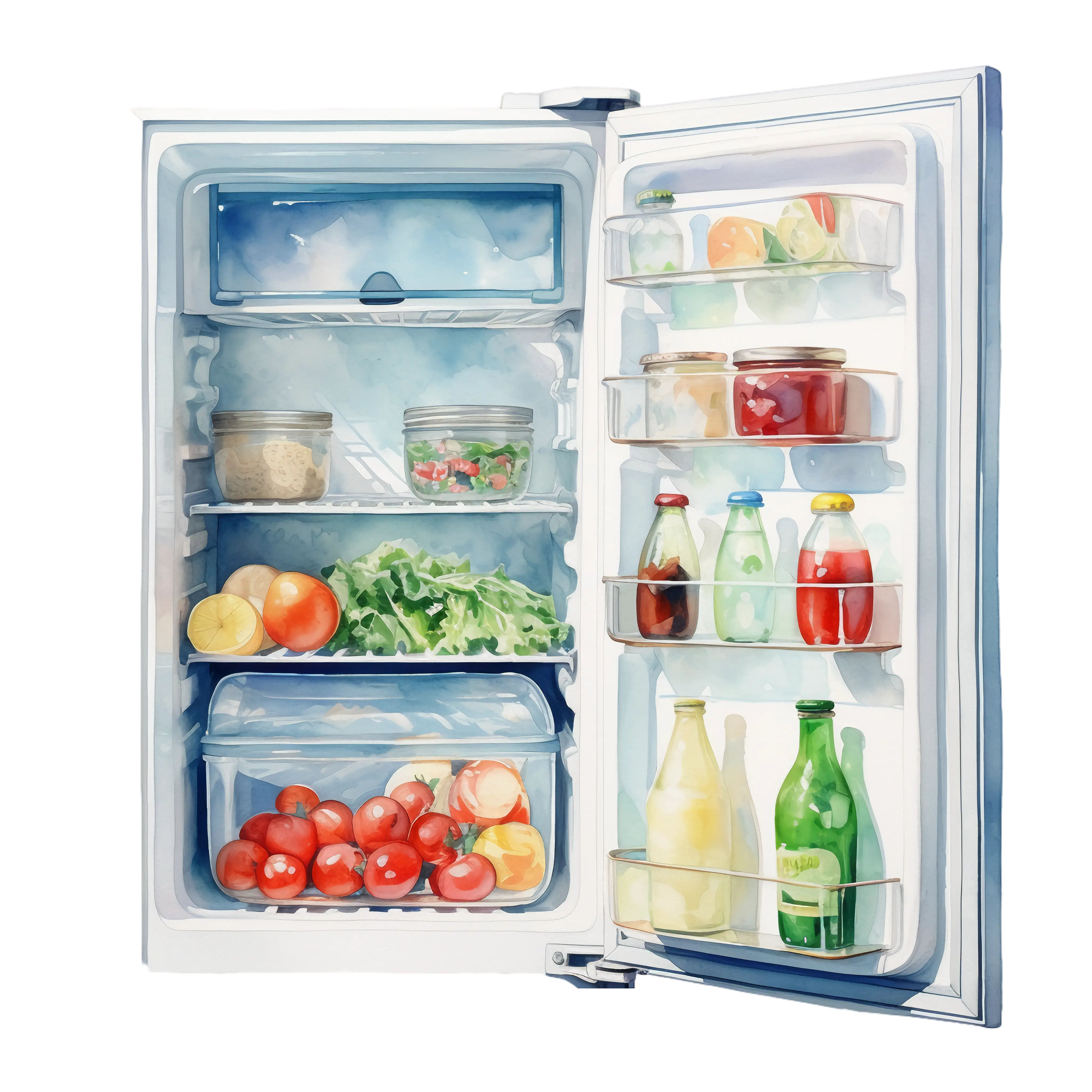 Well-Stocked Refrigerator with Food and Beverages