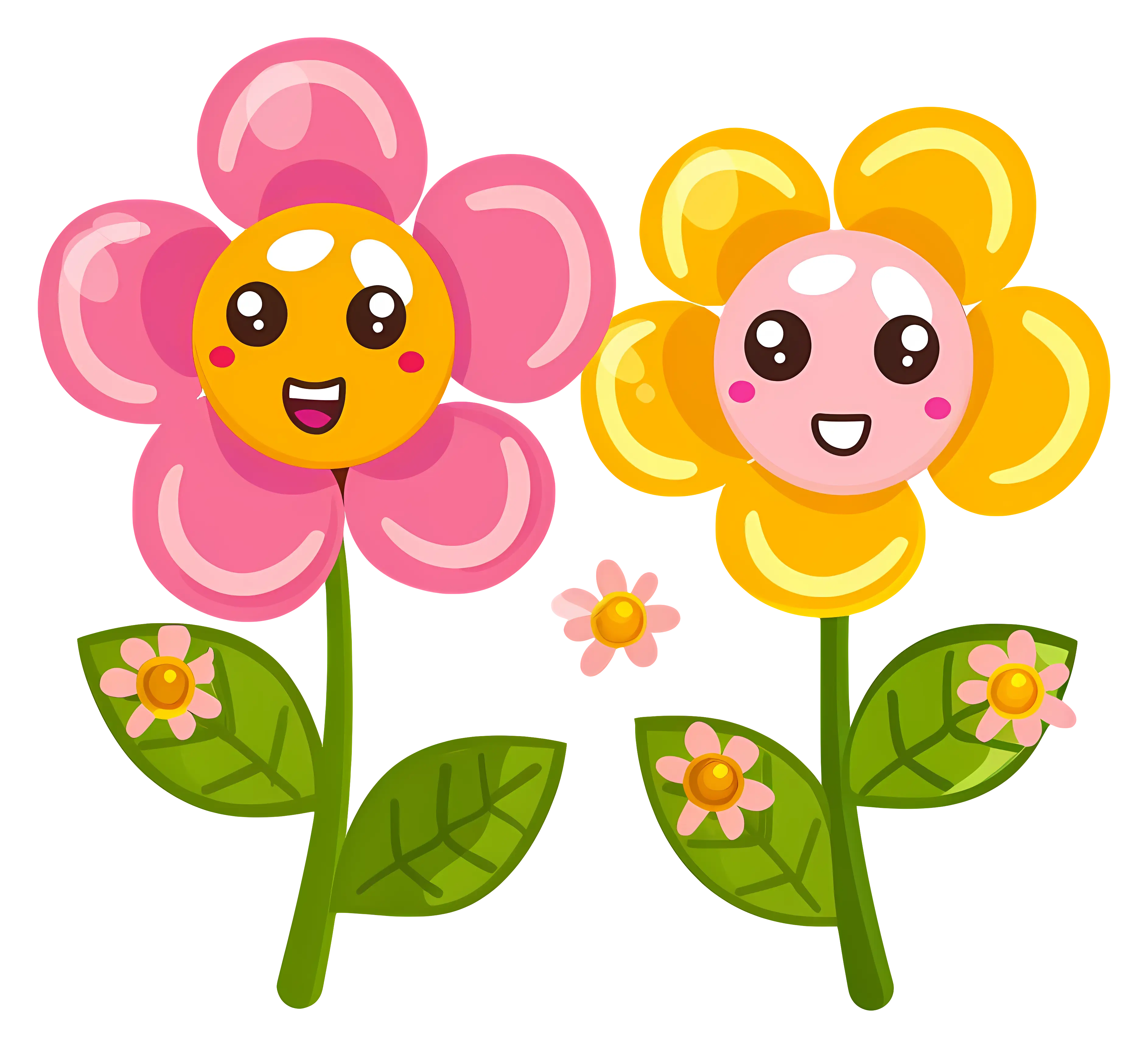 Cheerful Cartoon Flowers in Bright Colors