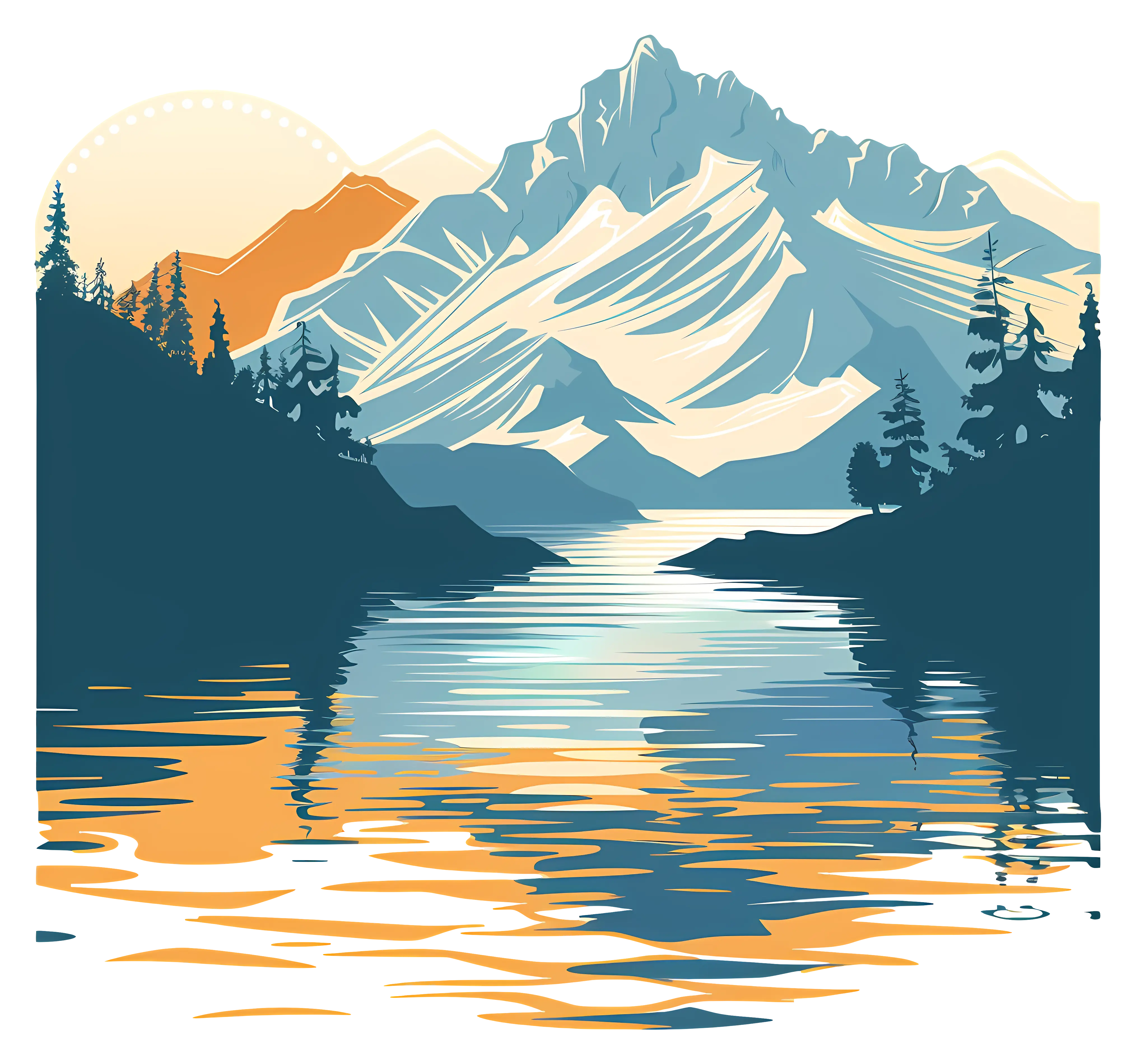 Illustration of a Mountain and Lake Reflection