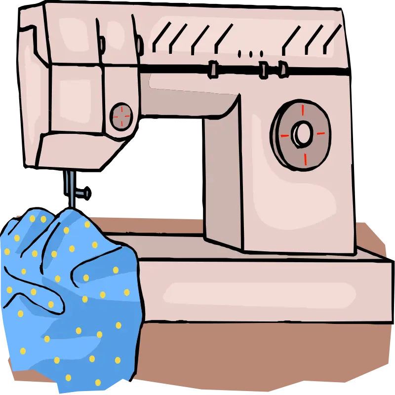 Sewing Machine Working on Blue Fabric