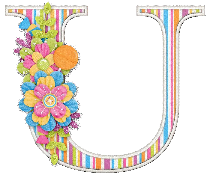 Colorful Letter U with Flowers and Stripes