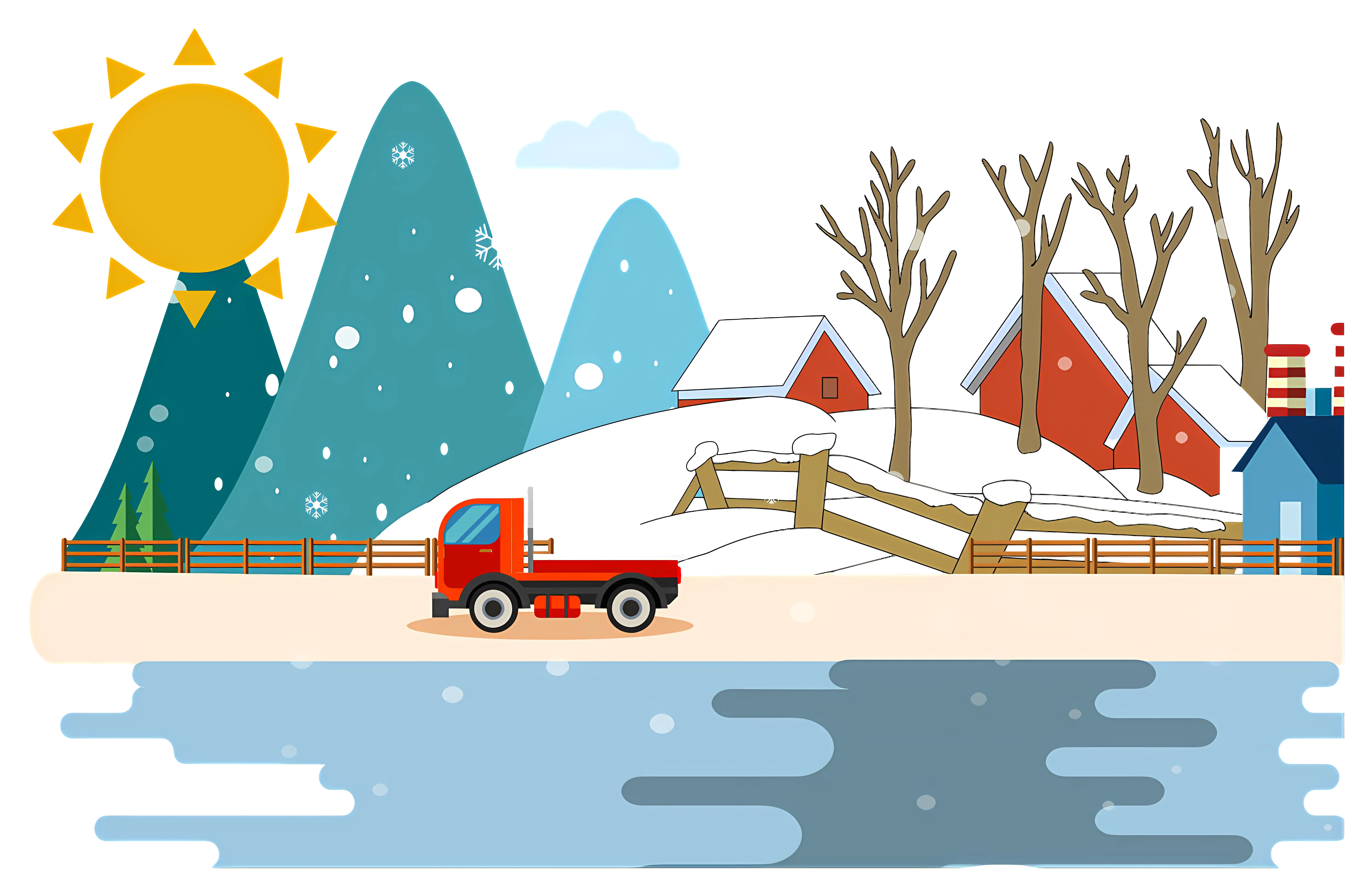 Winter Farm Landscape with Truck