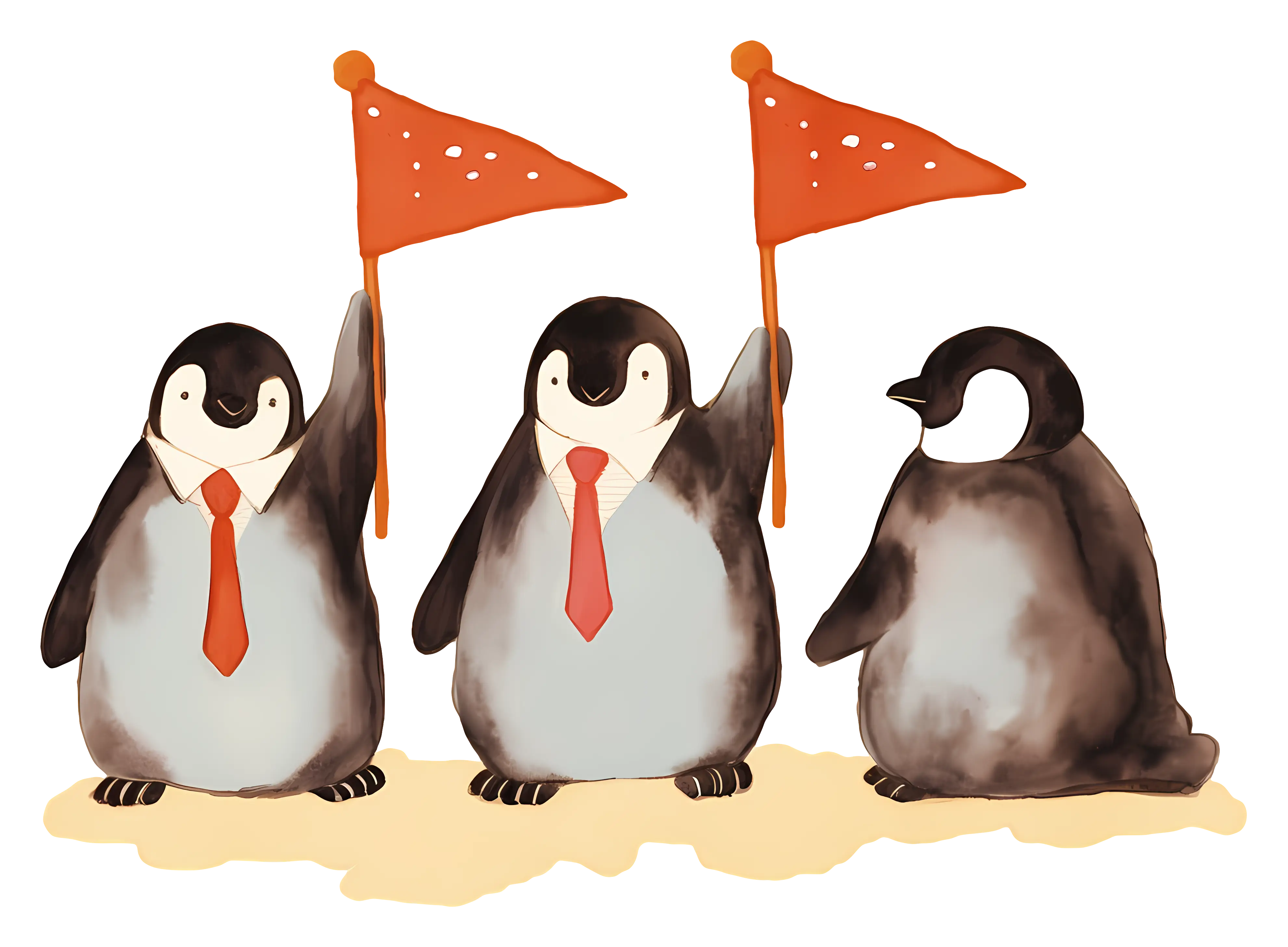 Penguins with Red Flags and Ties