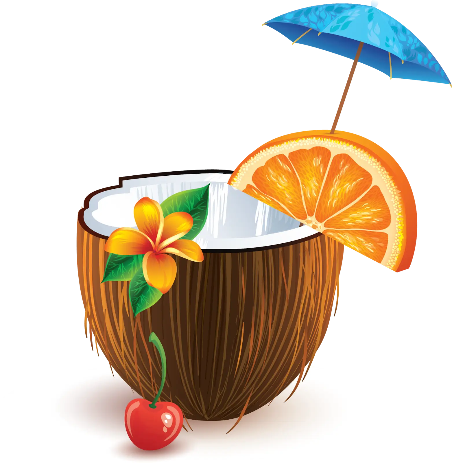 Coconut Cocktail Illustration with Fruit and Umbrella