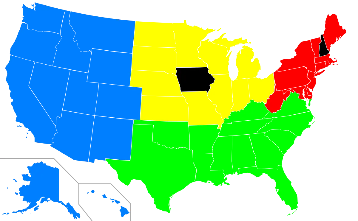 Color-Coded Regional Map of the USA