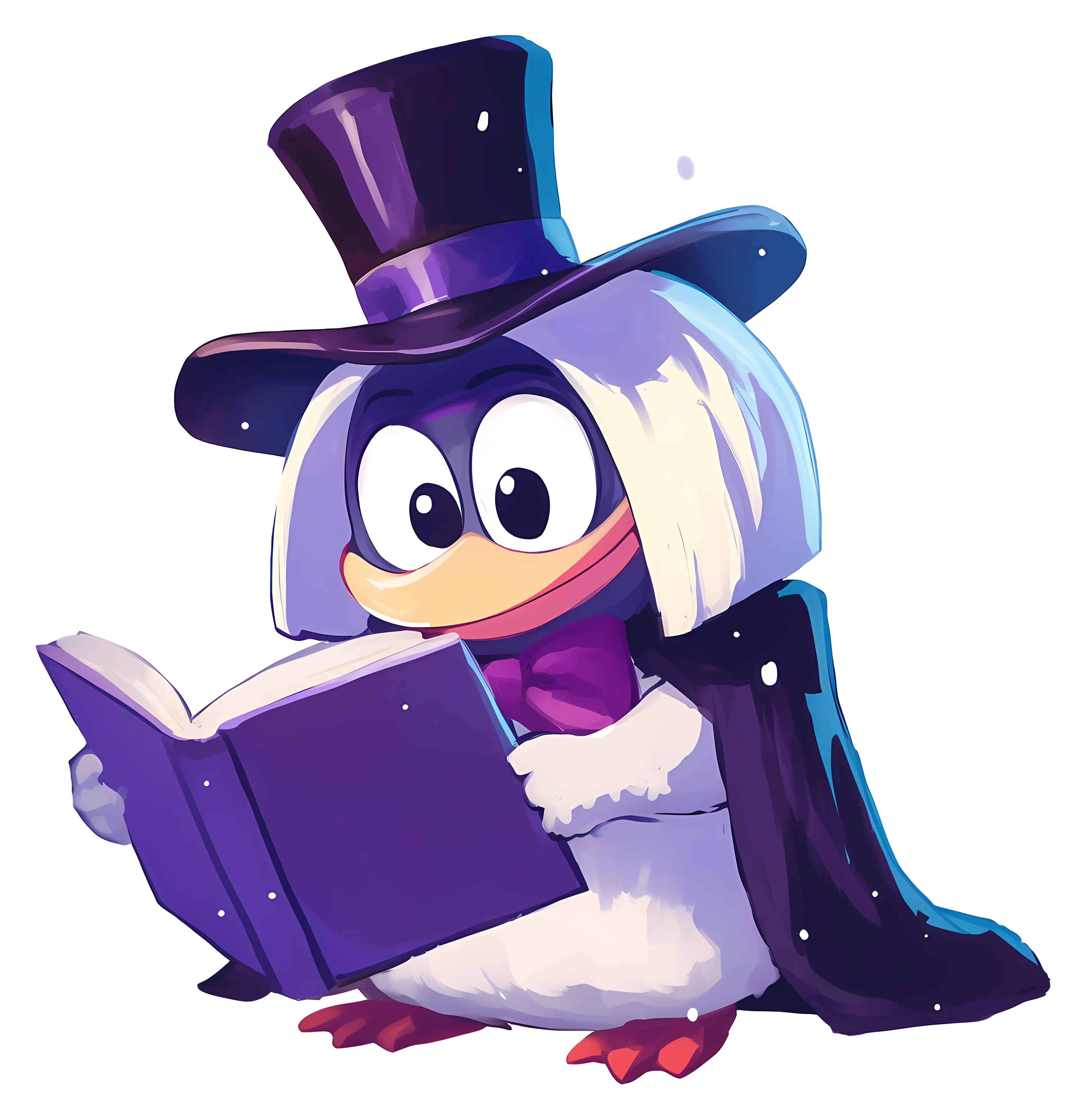 Penguin in Top Hat Reading a Book