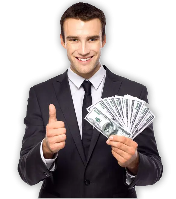 Businessman Holding Money and Giving Thumbs Up