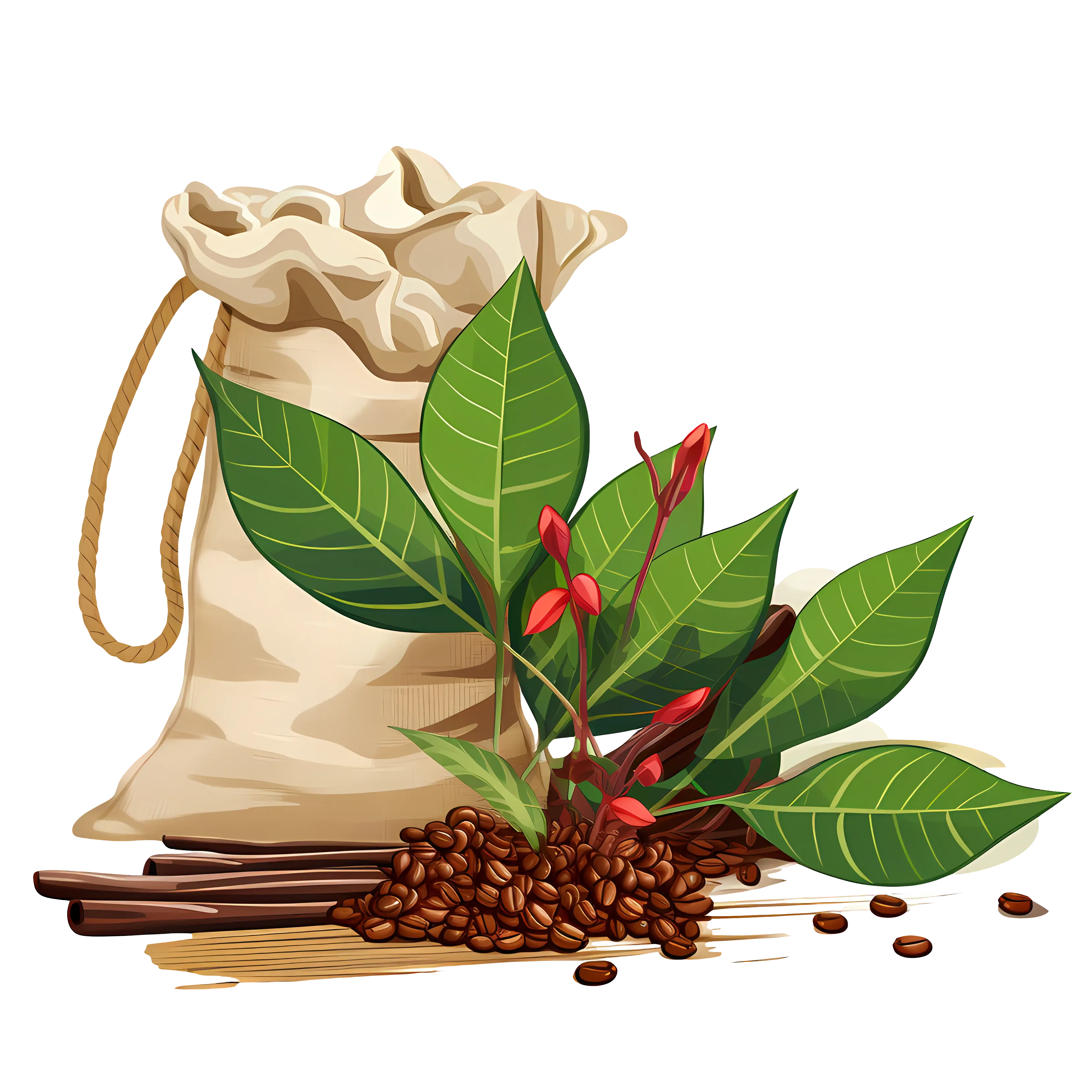 Sack with Coffee Beans and Leaves