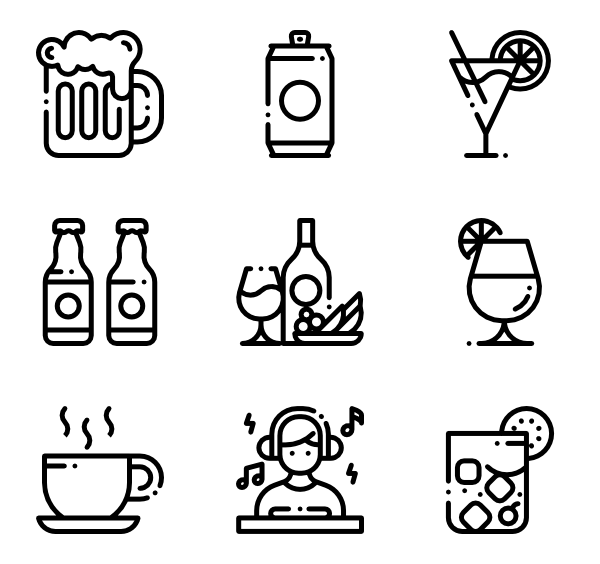 Black and White Beverage Icon Set