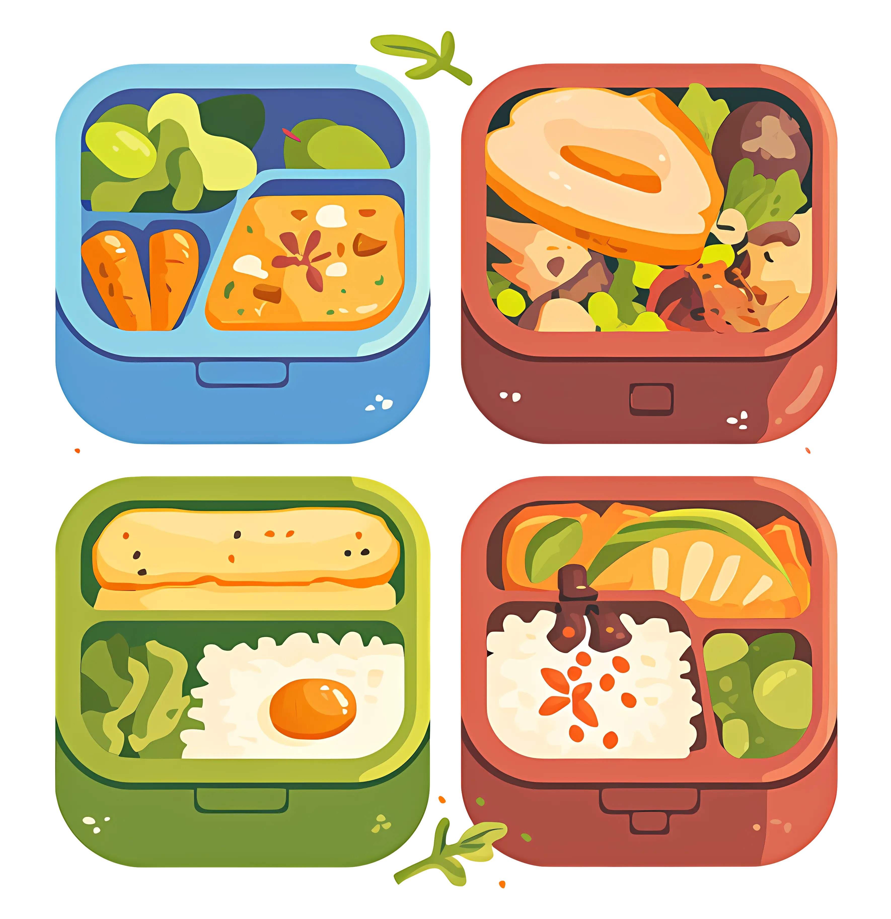 Colorful Bento Lunch Box Food Illustration