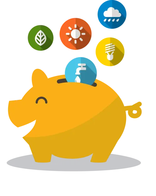 Yellow Piggy Bank with Eco Symbols