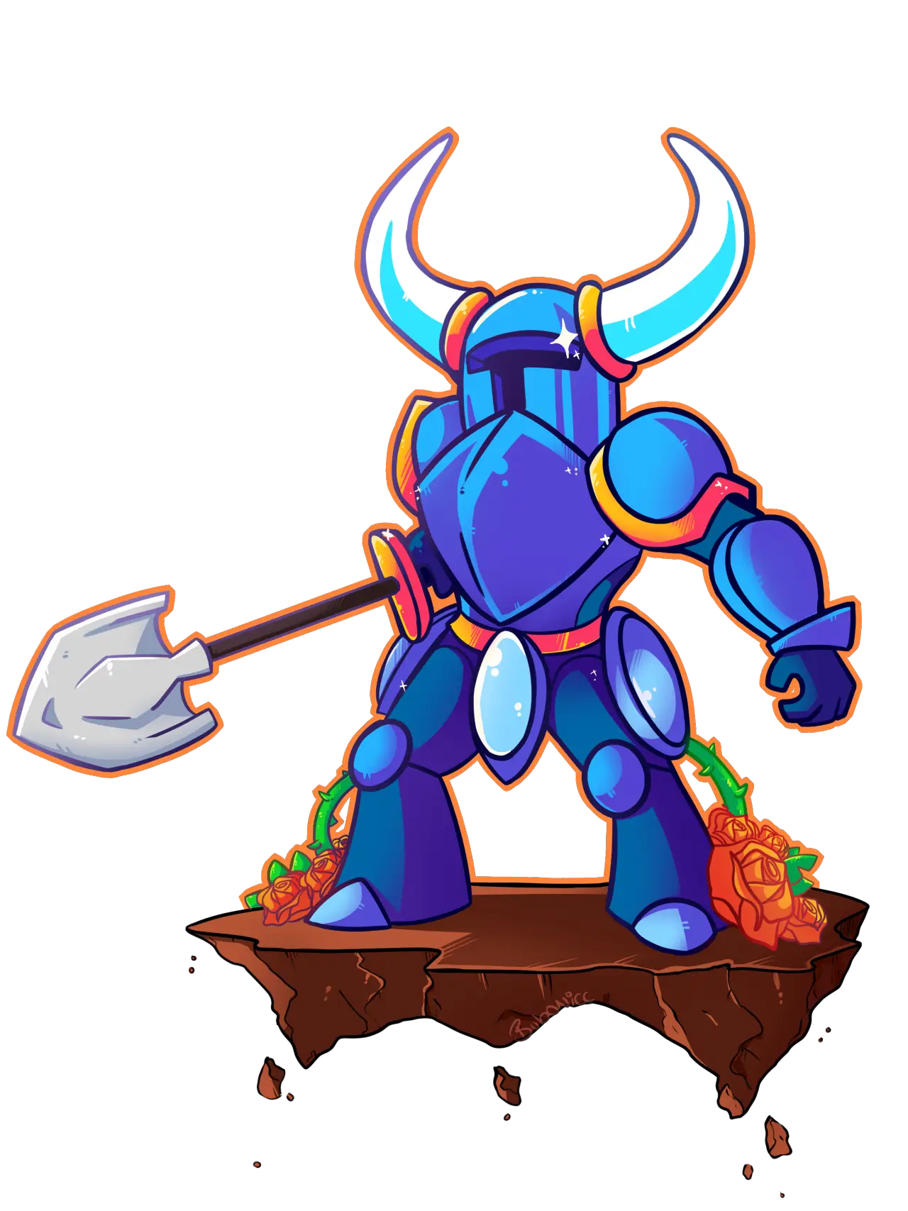 Fantasy Warrior Cartoon with Armor and Horned Helmet