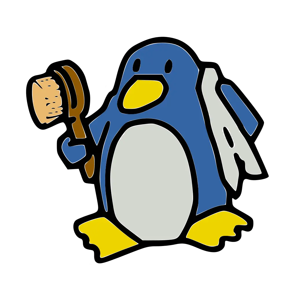 Cartoon Penguin Holding a Brush