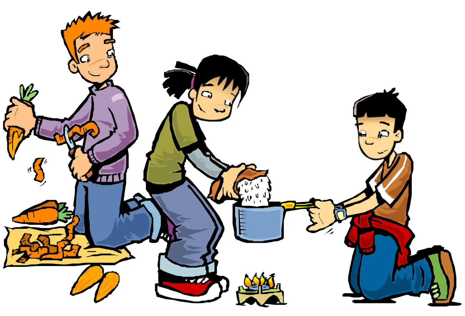 Children Cooking and Preparing Vegetables