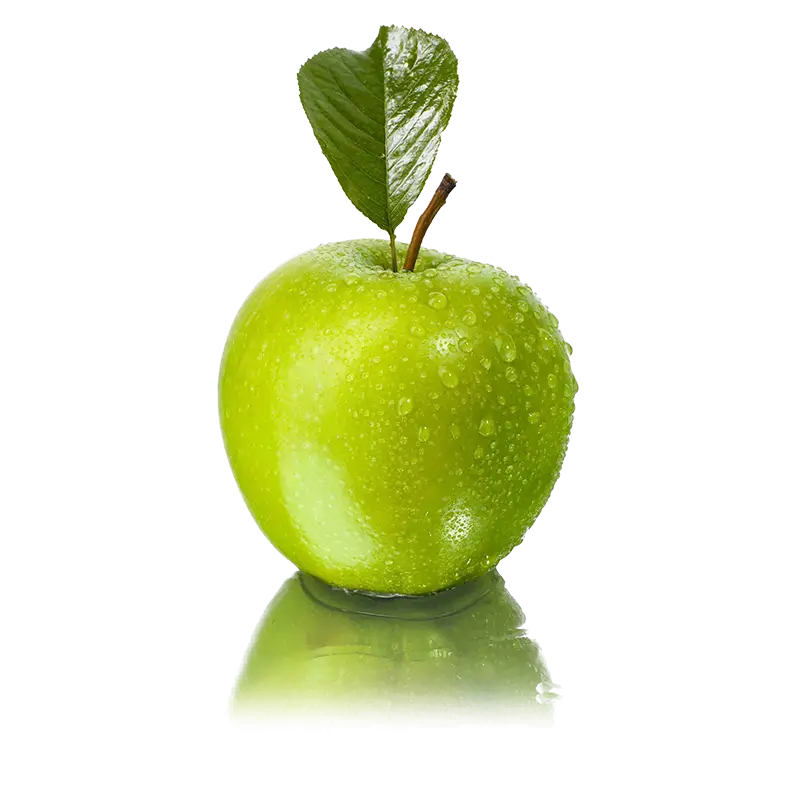 Single Green Apple with Leaf