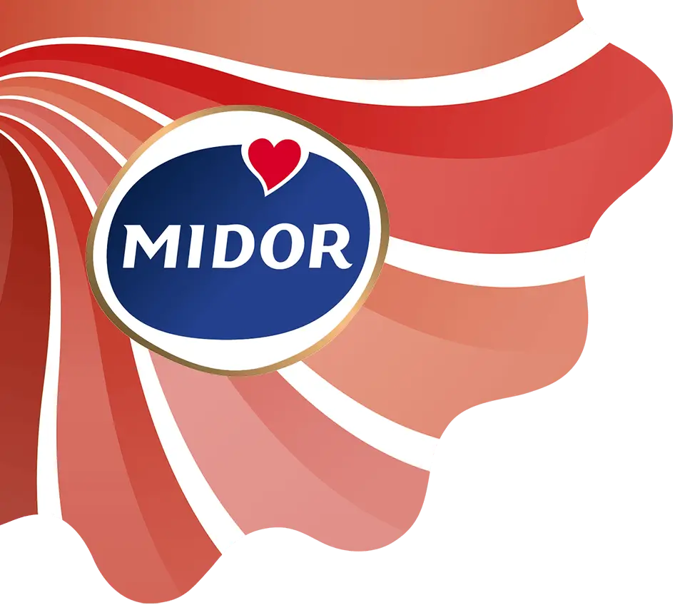 Midor Logo with Red Swirled Background and Heart Symbol