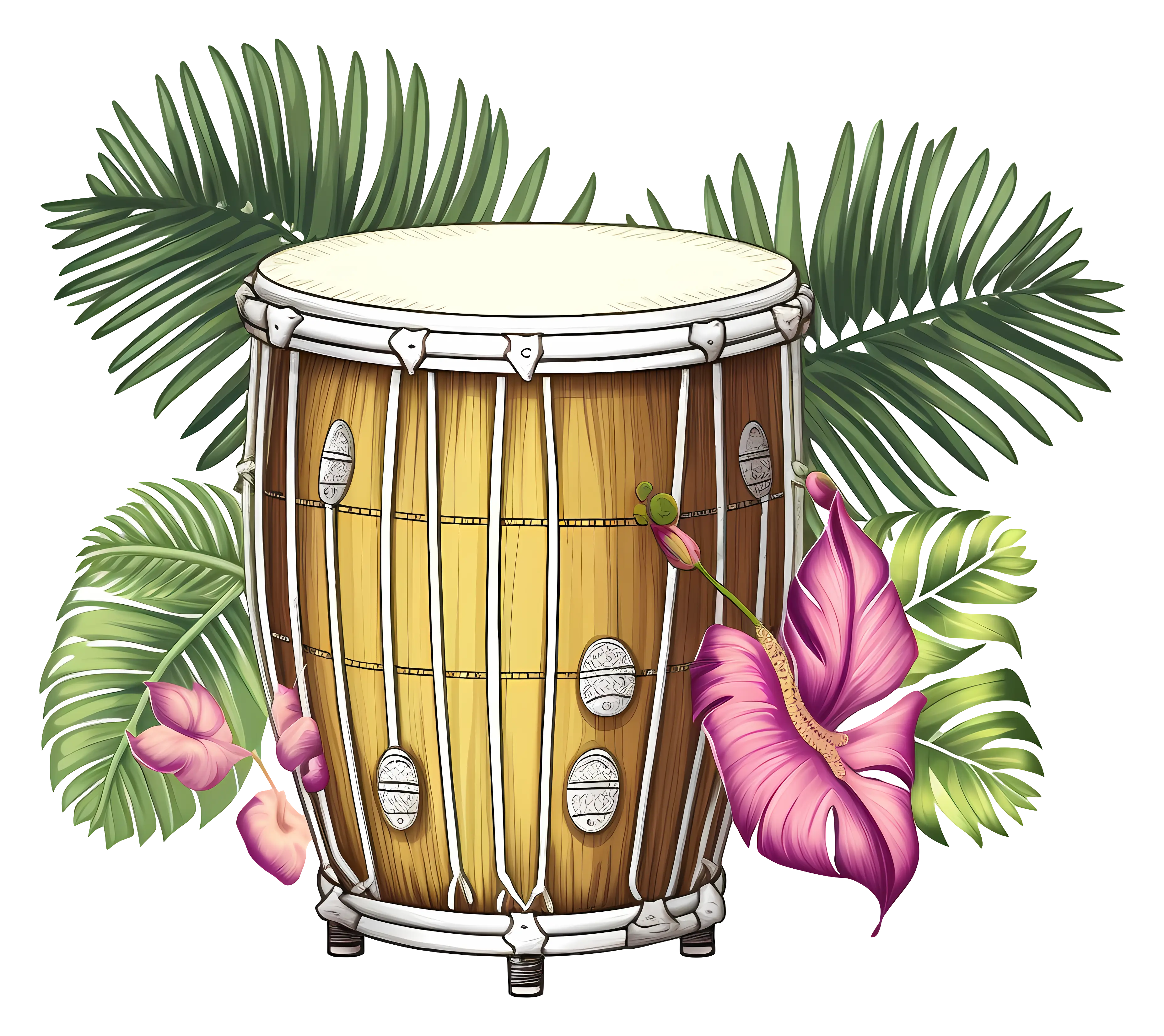 Traditional Drum with Elegant Floral and Leaf Arrangements