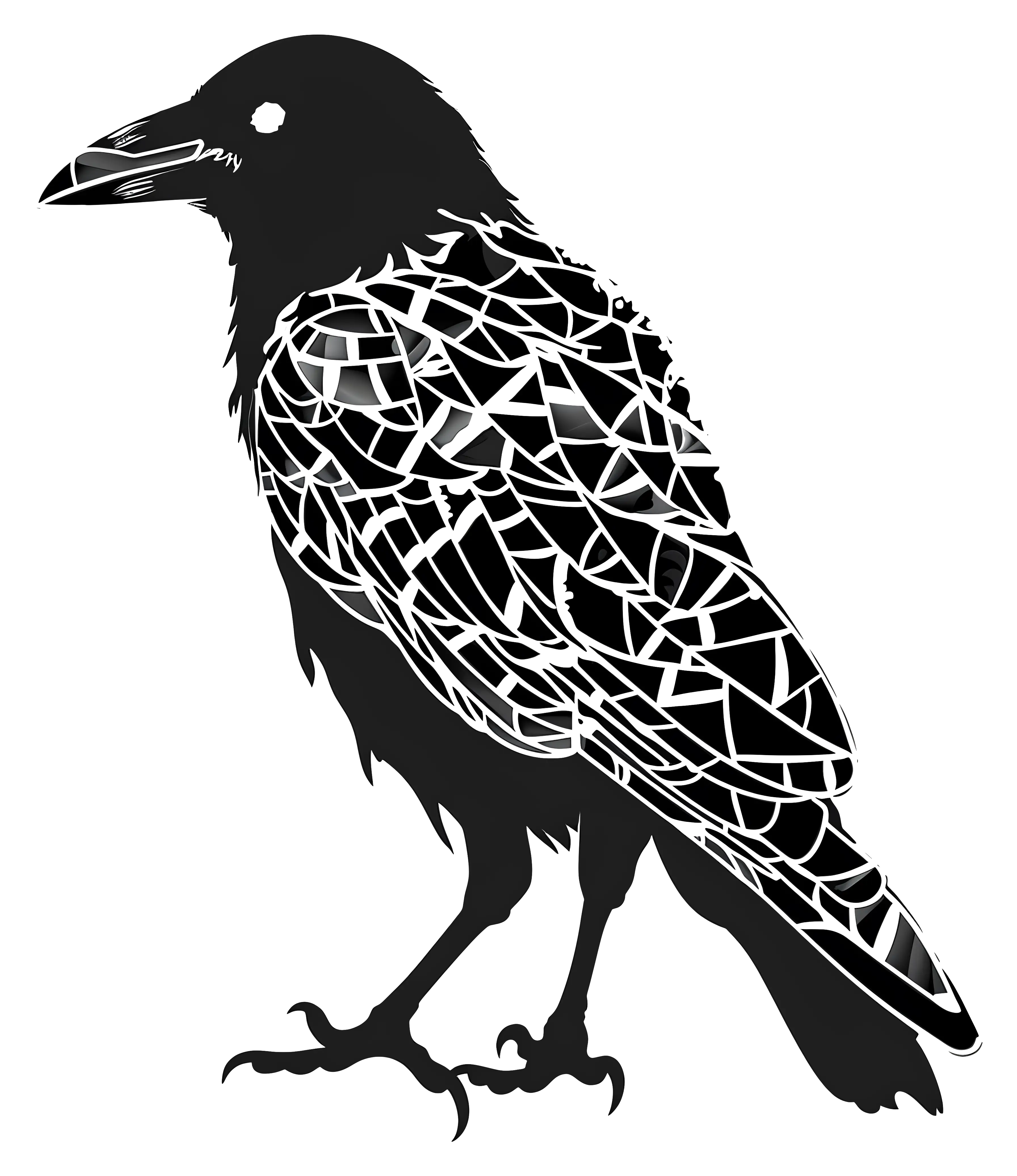 Mosaic Silhouette of a Black Crow