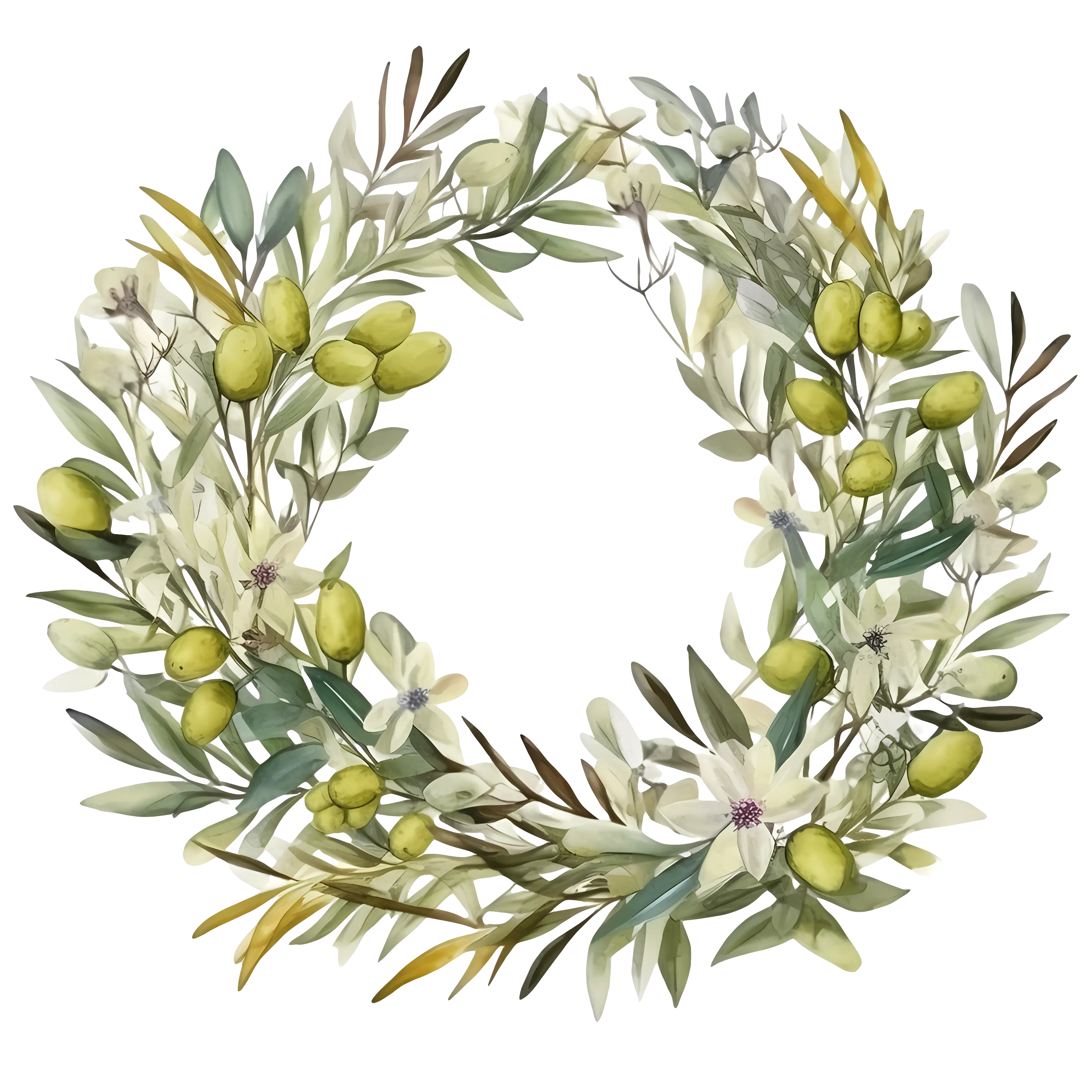 Elegant Olive Floral Wreath Illustration