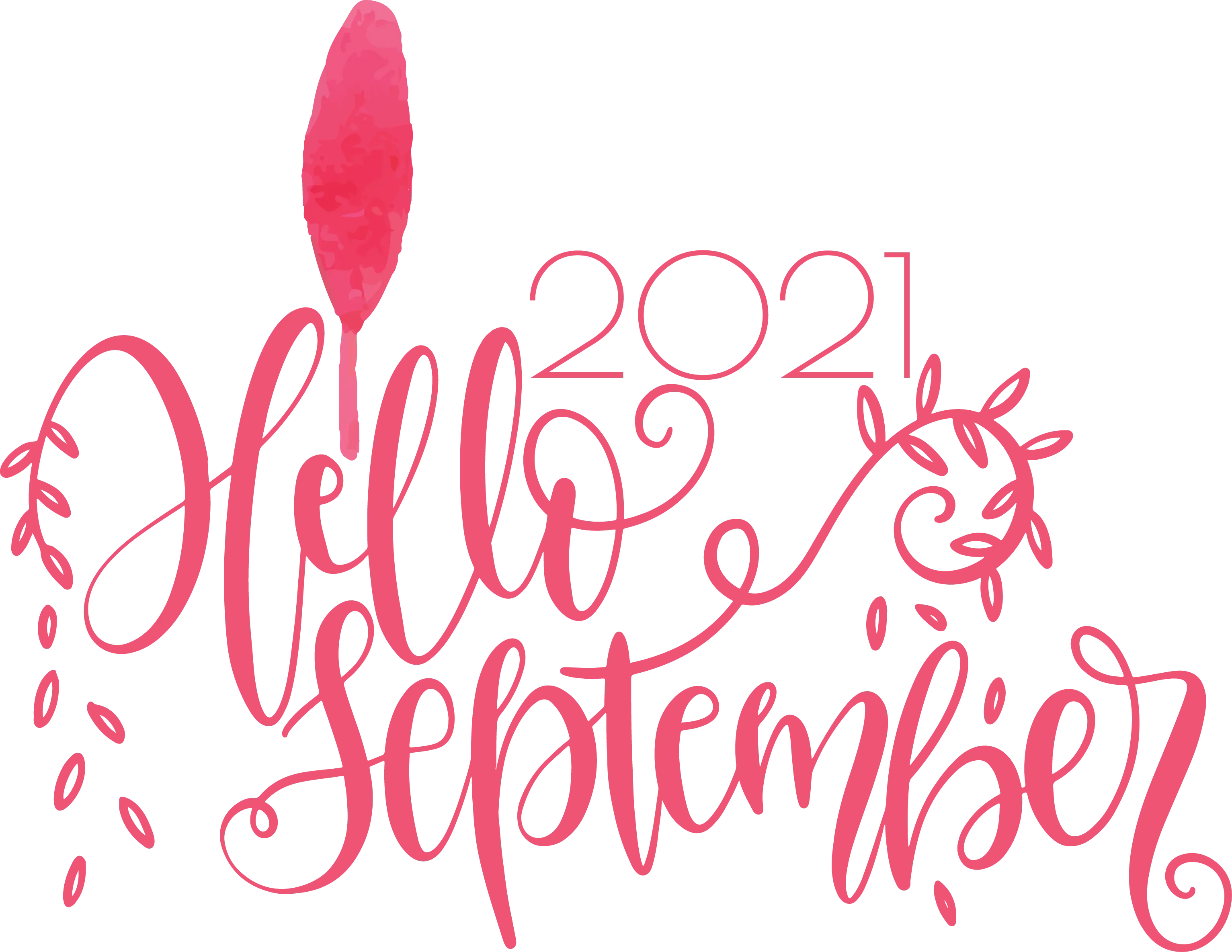 Hello September in Pink with Decorative Leaf Design