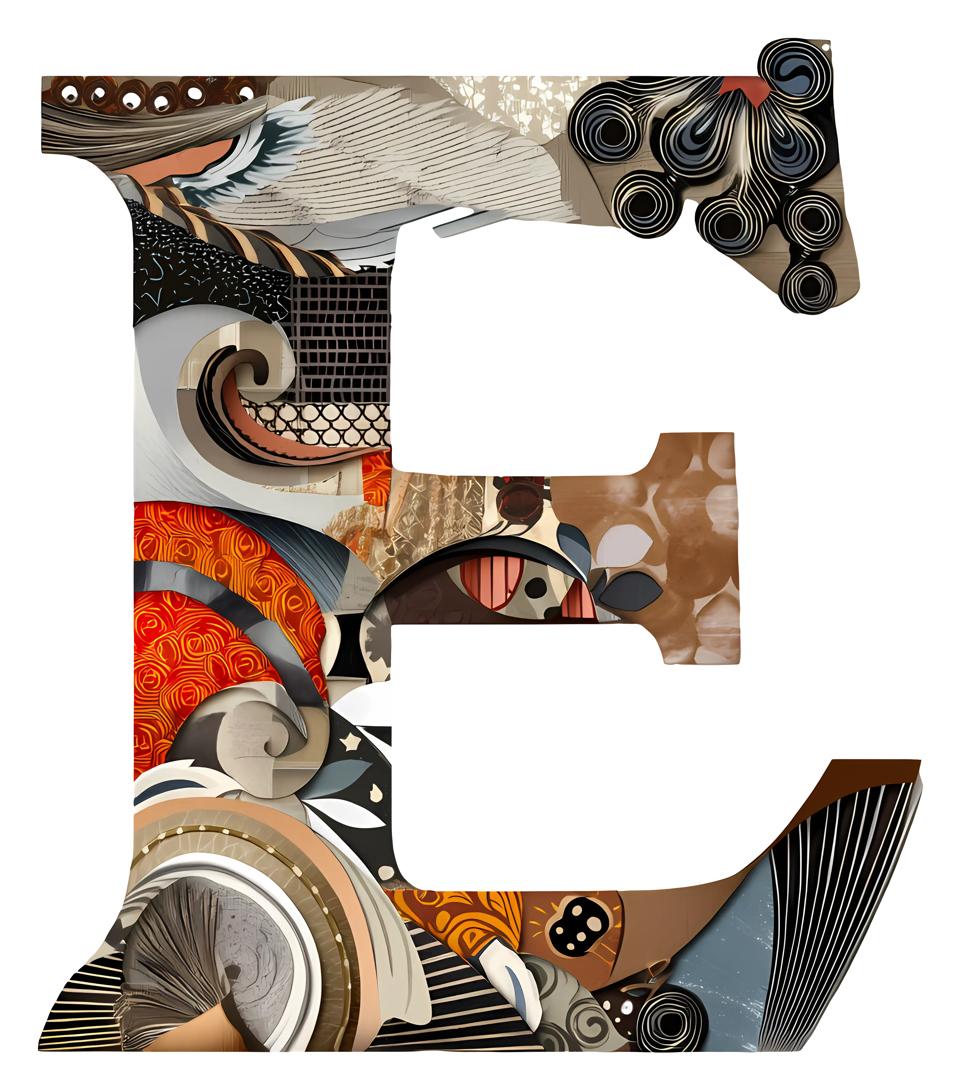 Decorative letter E with patterns